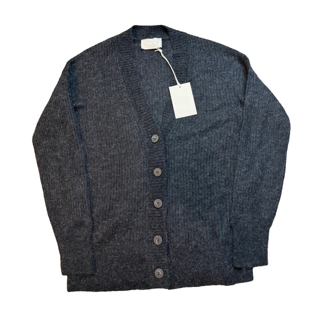 EVERLANE The Boxy Cardigan Sweater XS Alpaca Merino Wool Blend Dark Charcoal